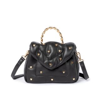 Chic Black Mini Bag with Gold Heart Accents